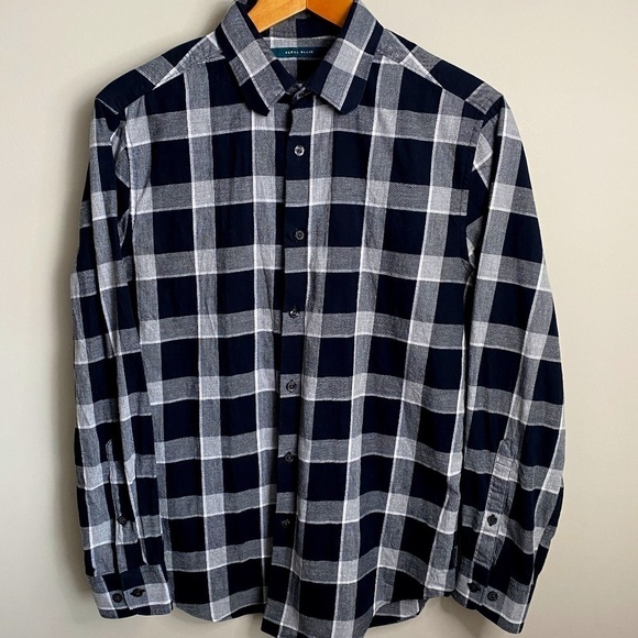 Perry Ellis Portfolio Men's Gray Plaid Long‎ Sleeve Button Up Shirt Size Medium - Picture 1 of 11